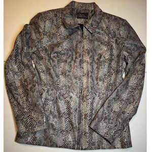 Bentley Arbuckle Womens Faux Snakeskin Print Zip Up Jacket Career Blazer Syle